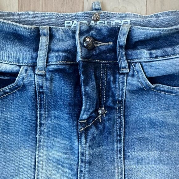Y2K Parasuco Denim Mini Skirt – Distressed Hem, 24W, 2000s Classic - Picture 5 of 8